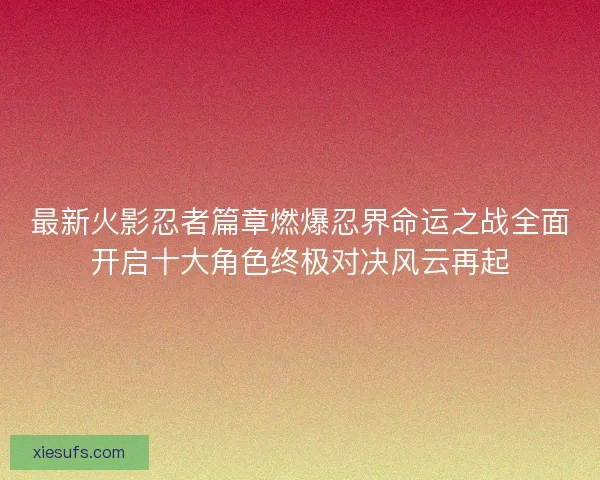 最新火影忍者篇章燃爆忍界命运之战全面开启十大角色终极对决风云再起