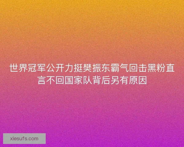 世界冠军公开力挺樊振东霸气回击黑粉直言不回国家队背后另有原因